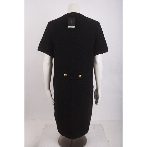 Massimo Dutti Womens Knit Mini Dress bouclé Gold Buttons M Black 6637/624 NWT - Picture 5 of 6